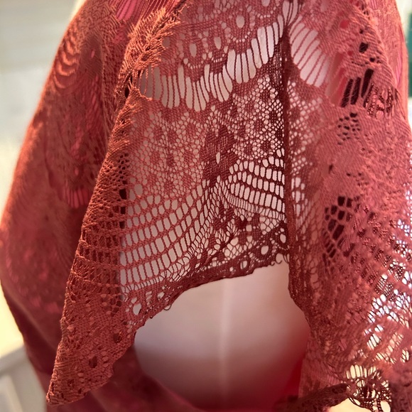 FOSSIL Woman's L Penny Lace Overlay Mini Dress Wine Red - Picture 7 of 9